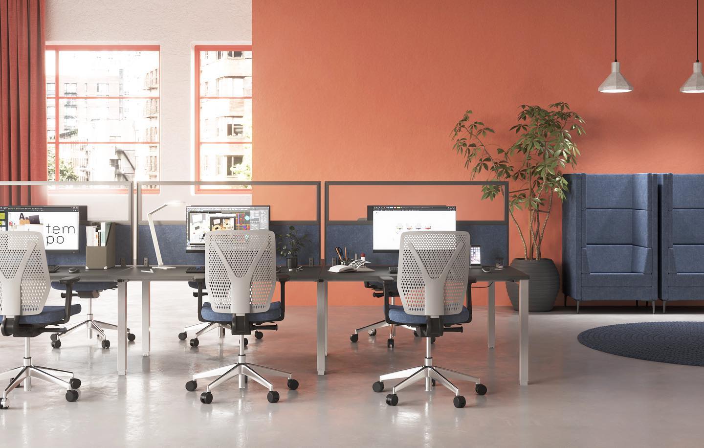 Bureaux collaboratifs, chaises ergonomiques